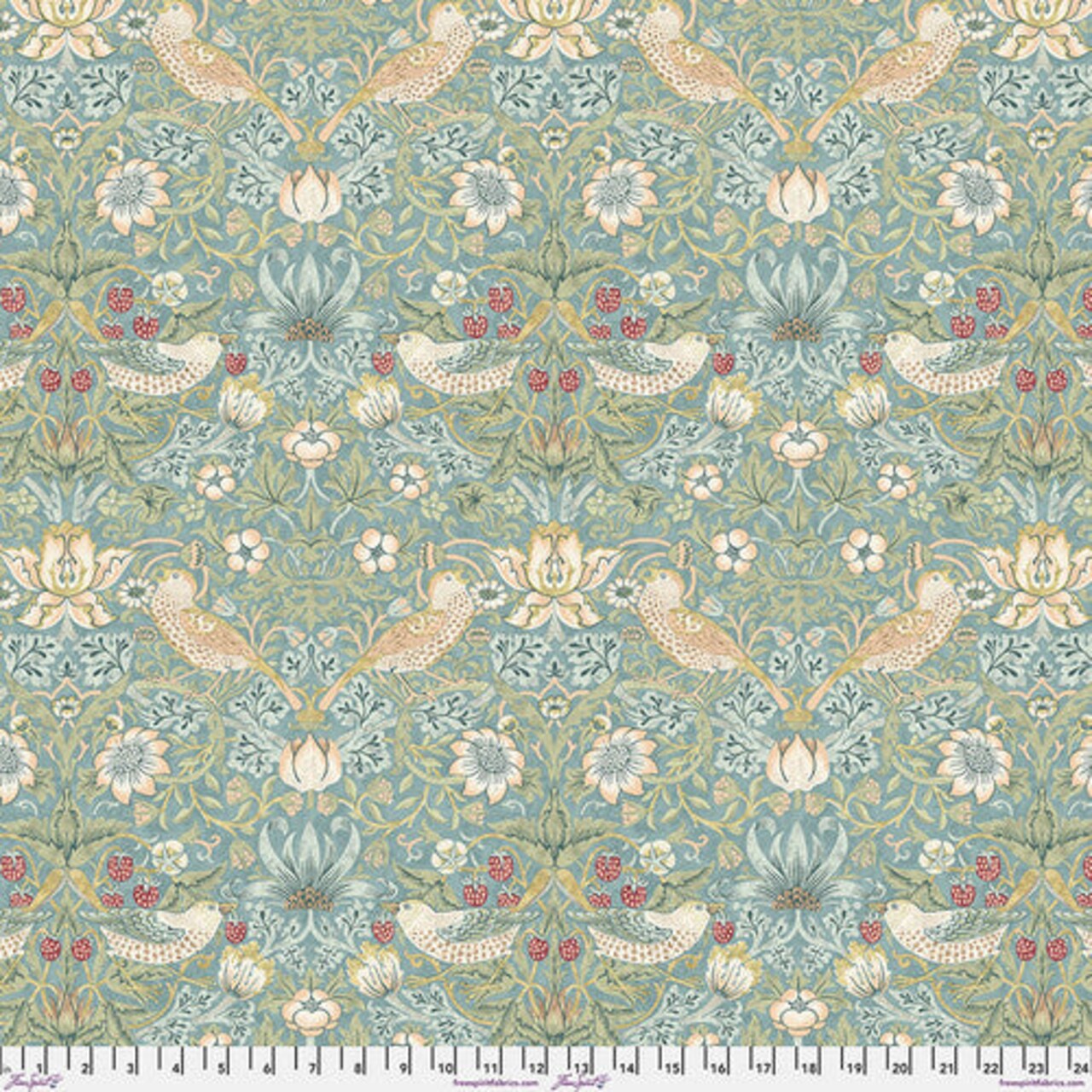 Fabric FreeSpirit Morris & Co. Aqua Strawberry Thief by the Quarter Yard PWWM001.AQUAX